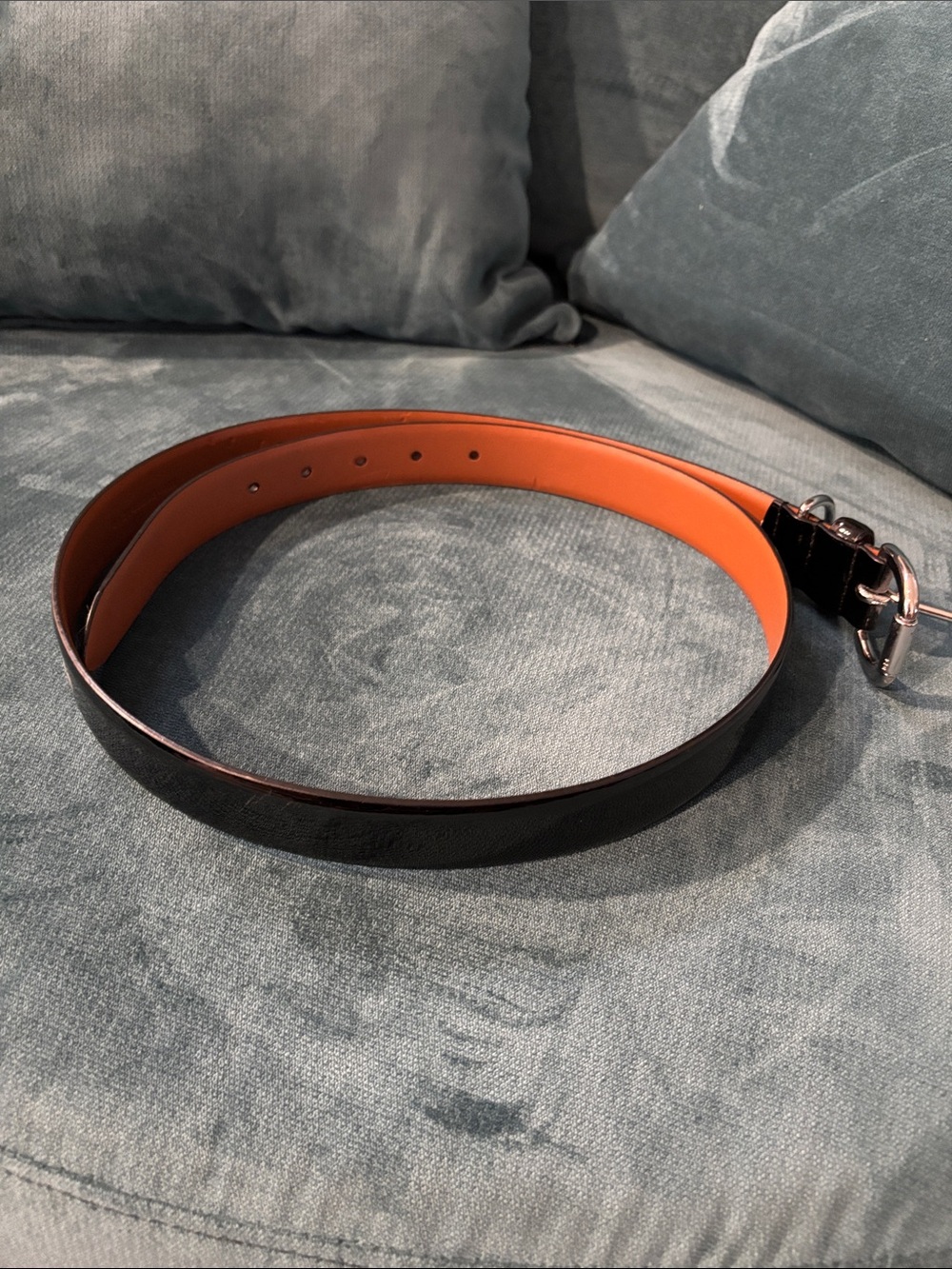Lauren Ralph Lauren Black Patent Belt with Orange Interior XL 45” - Picture 2 of 5